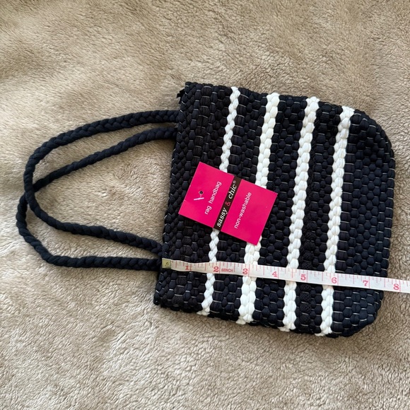 NWT Black and White rag handbag with Braided Handles - Picture 4 of 7